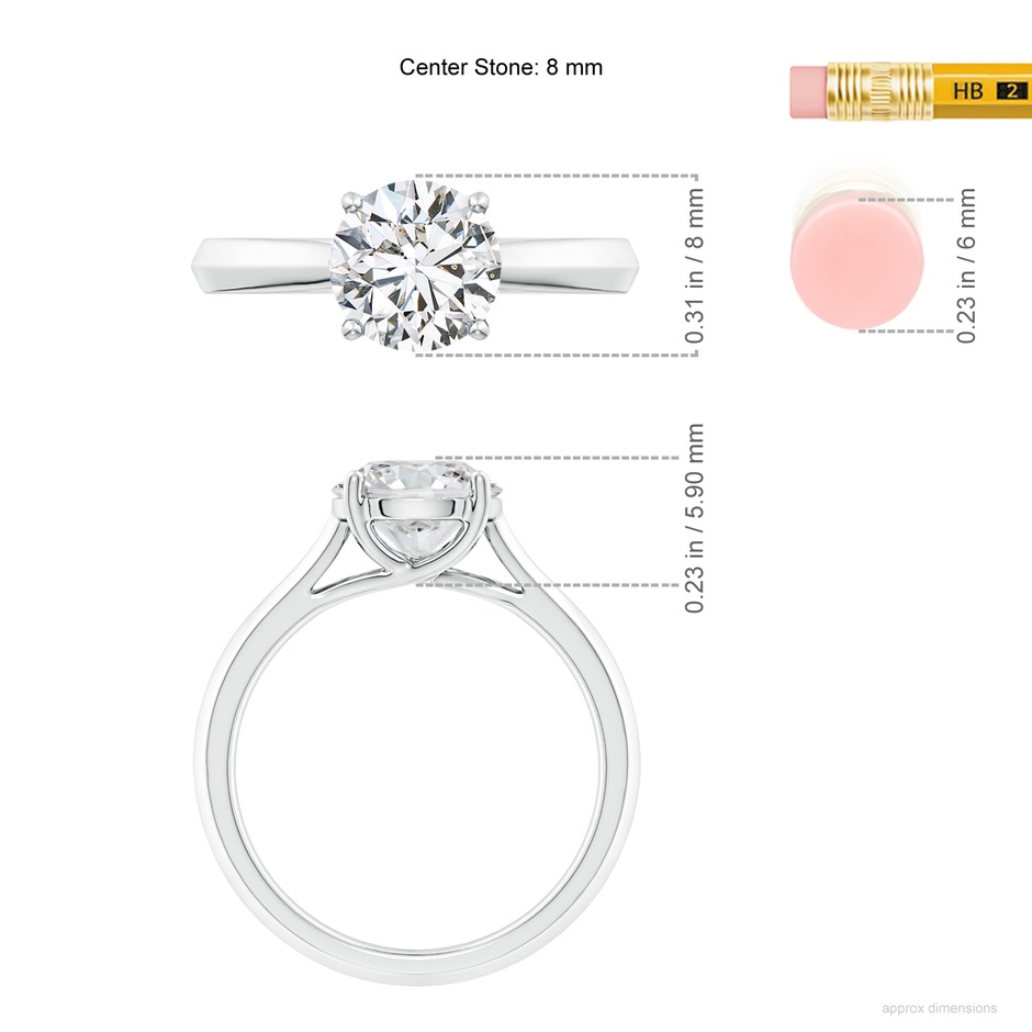 8mm HSI2 Round Diamond Knife-Edge Shank Trellis Engagement Ring in P950 Platinum ruler