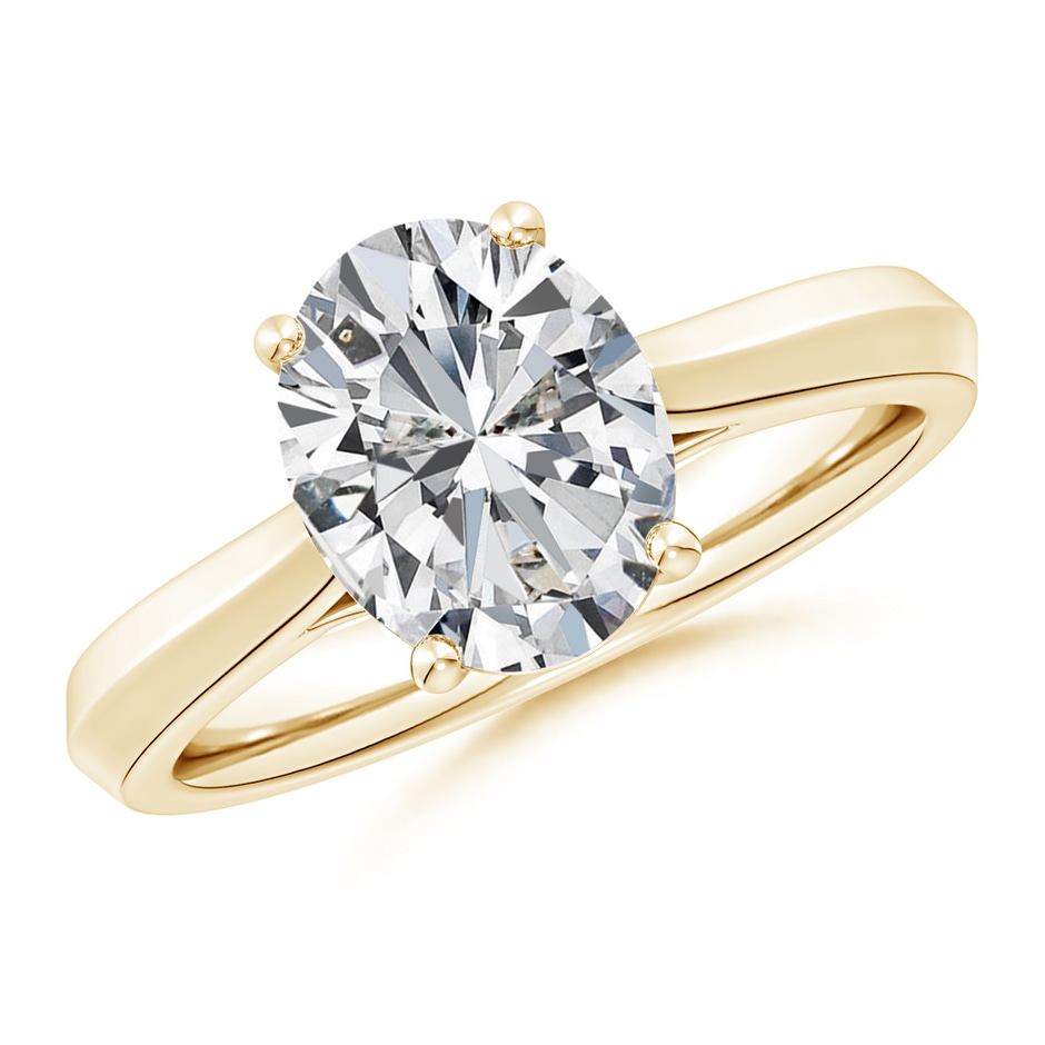 10x8mm HSI2 Oval Diamond Knife-Edge Shank Trellis Engagement Ring in Yellow Gold 