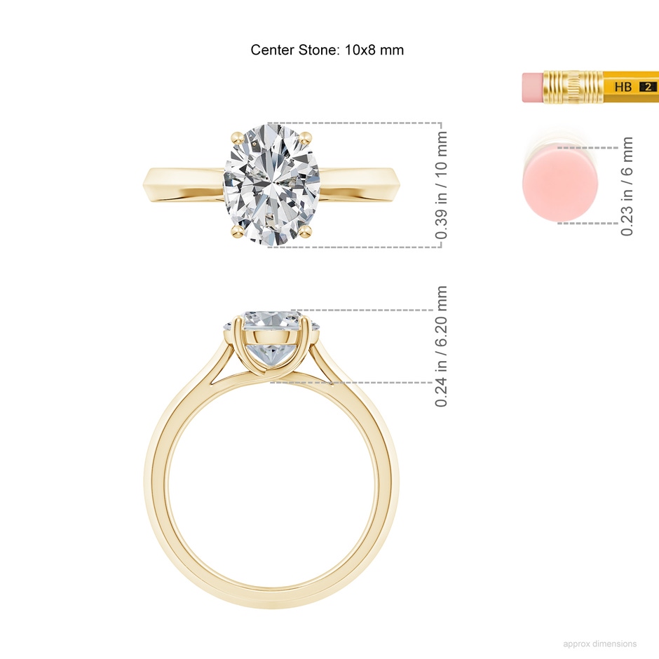 10x8mm HSI2 Oval Diamond Knife-Edge Shank Trellis Engagement Ring in Yellow Gold ruler