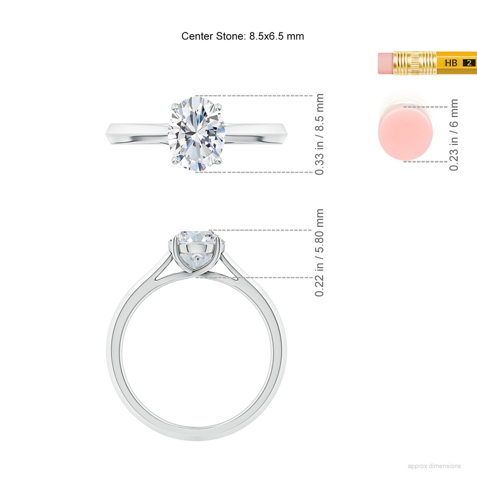 8.5x6.5mm GVS2 Oval Diamond Knife-Edge Shank Trellis Engagement Ring in White Gold ruler