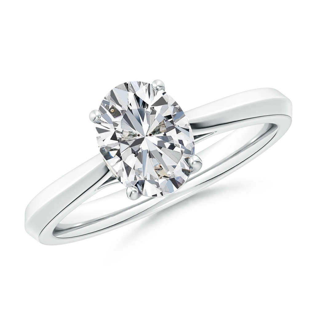 8.5x6.5mm HSI2 Oval Diamond Knife-Edge Shank Trellis Engagement Ring in White Gold