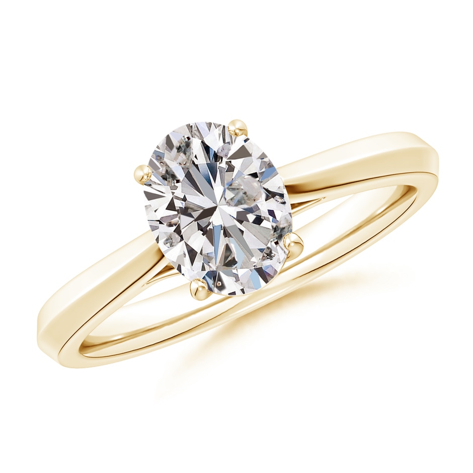 8.5x6.5mm IJI1I2 Oval Diamond Knife-Edge Shank Trellis Engagement Ring in Yellow Gold 