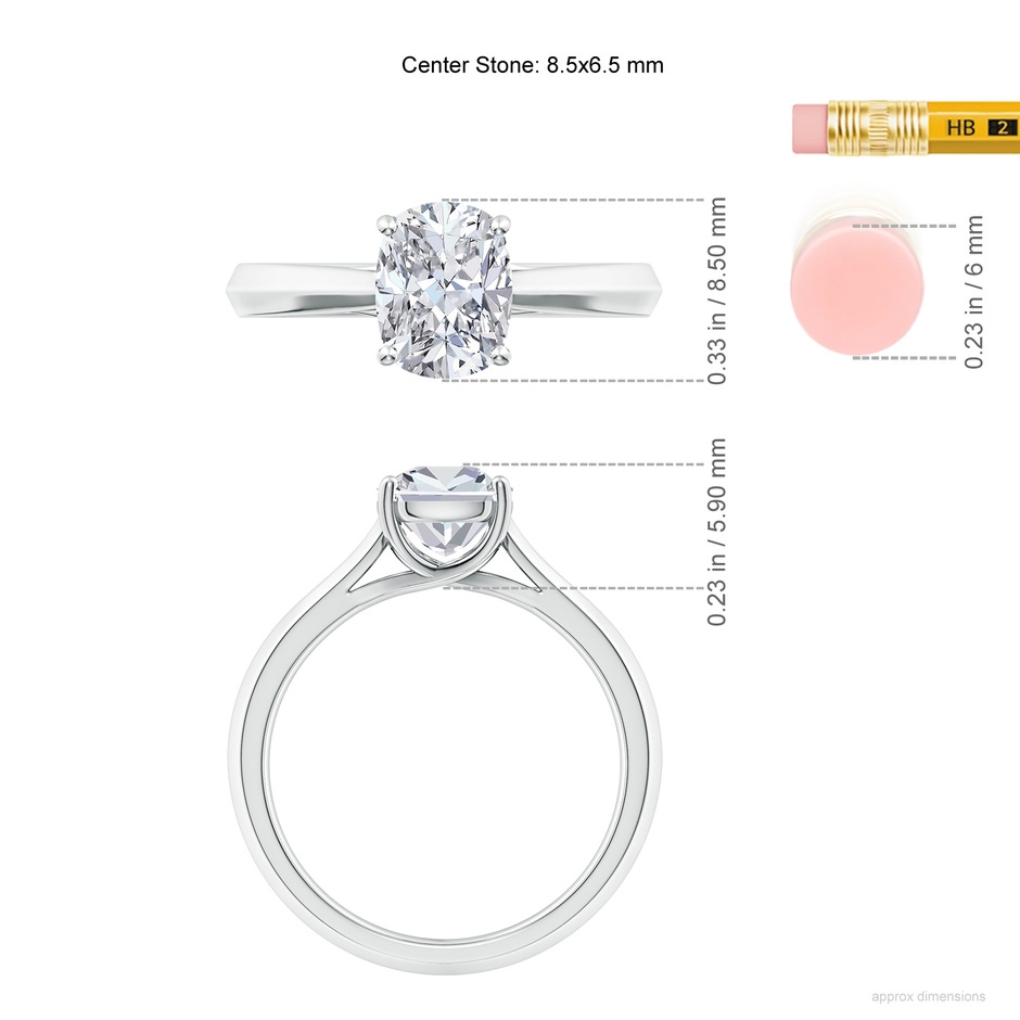8.5x6.5mm HSI2 Cushion Rectangular Diamond Knife-Edge Shank Trellis Engagement Ring in P950 Platinum ruler