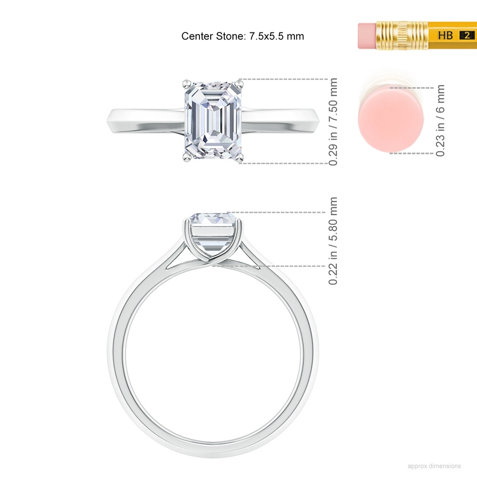 7.5x5.5mm GVS2 Emerald-Cut Diamond Knife-Edge Shank Trellis Engagement Ring in P950 Platinum ruler
