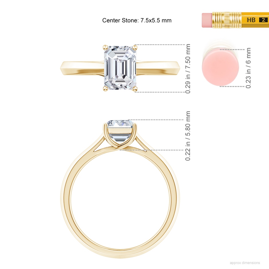 7.5x5.5mm HSI2 Emerald-Cut Diamond Knife-Edge Shank Trellis Engagement Ring in Yellow Gold ruler