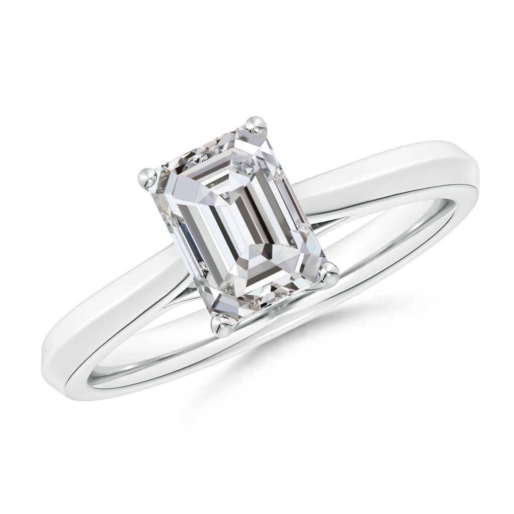 7.5x5.5mm IJI1I2 Emerald-Cut Diamond Knife-Edge Shank Trellis Engagement Ring in White Gold