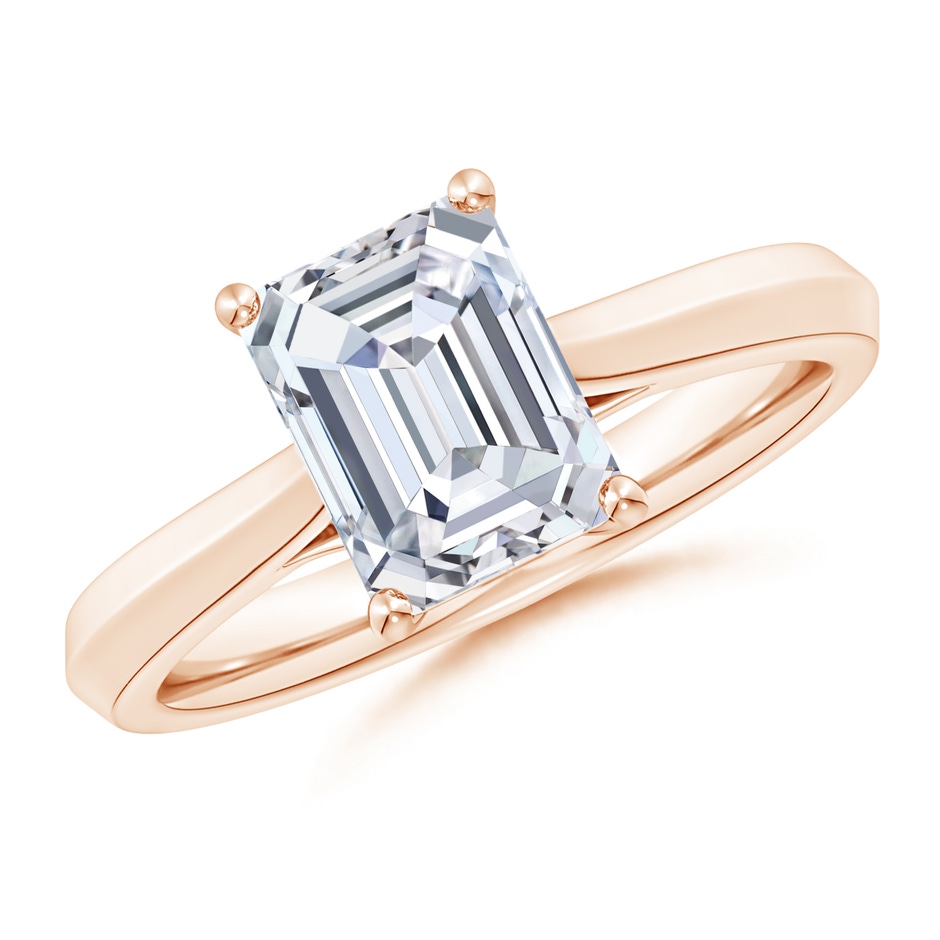 8.5x6.5mm GVS2 Emerald-Cut Diamond Knife-Edge Shank Trellis Engagement Ring in Rose Gold 