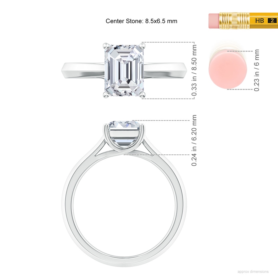 8.5x6.5mm HSI2 Emerald-Cut Diamond Knife-Edge Shank Trellis Engagement Ring in P950 Platinum ruler