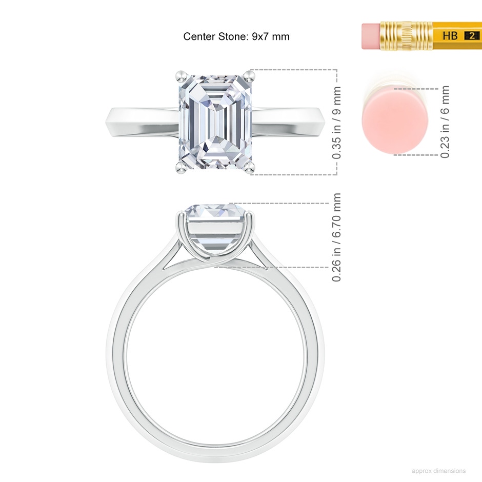 9x7mm GVS2 Emerald-Cut Diamond Knife-Edge Shank Trellis Engagement Ring in P950 Platinum ruler
