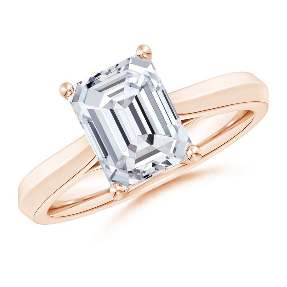 9x7mm HSI2 Emerald-Cut Diamond Knife-Edge Shank Trellis Engagement Ring in Rose Gold 
