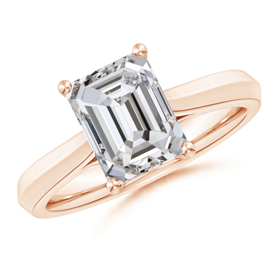 9x7mm IJI1I2 Emerald-Cut Diamond Knife-Edge Shank Trellis Engagement Ring in Rose Gold 
