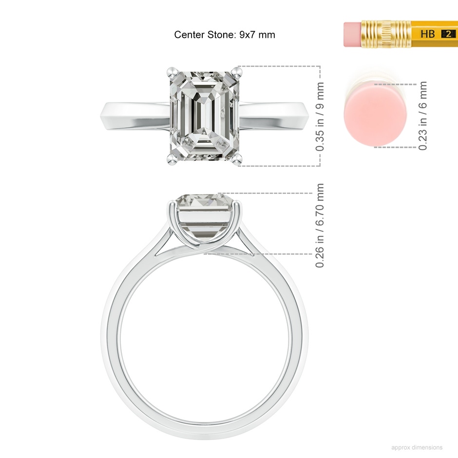 9x7mm KI3 Emerald-Cut Diamond Knife-Edge Shank Trellis Engagement Ring in P950 Platinum ruler