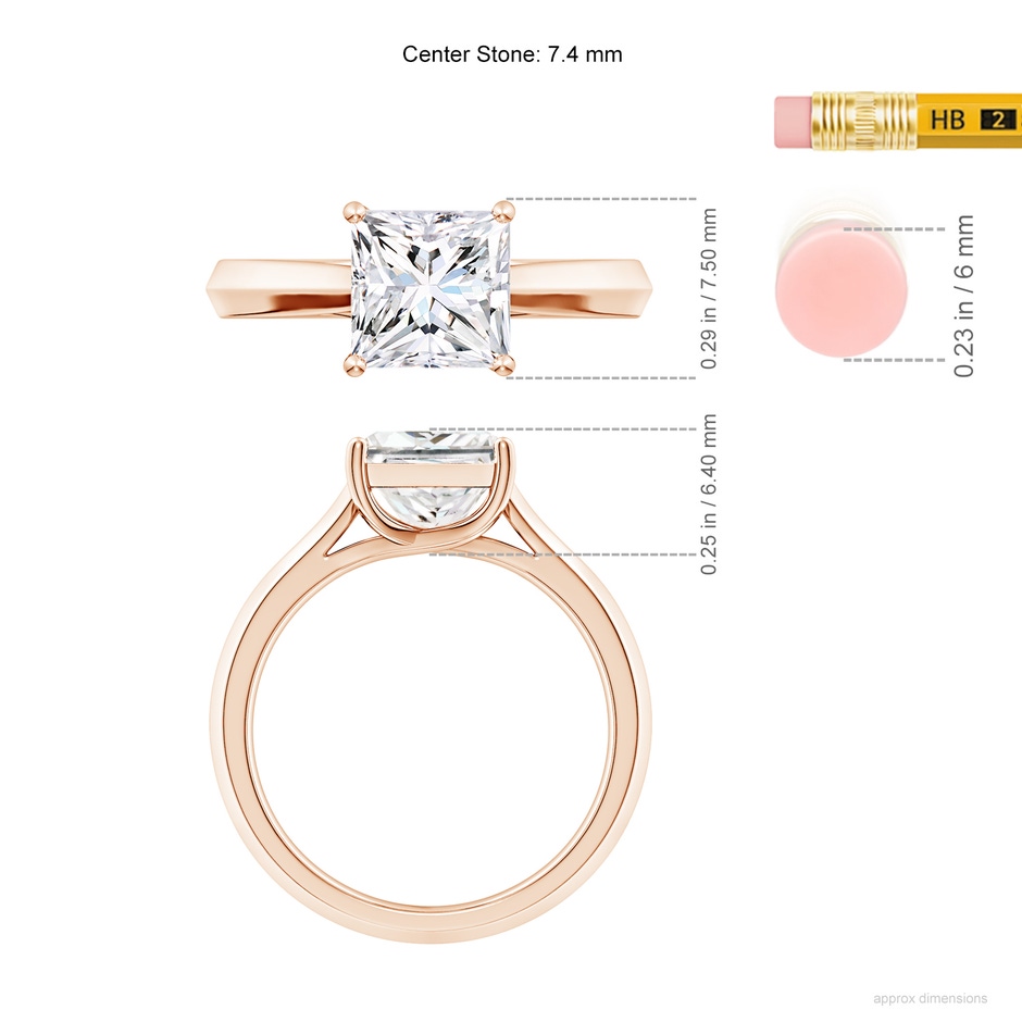 7.4mm GVS2 Princess-Cut Diamond Knife-Edge Shank Trellis Engagement Ring in 9K Rose Gold ruler