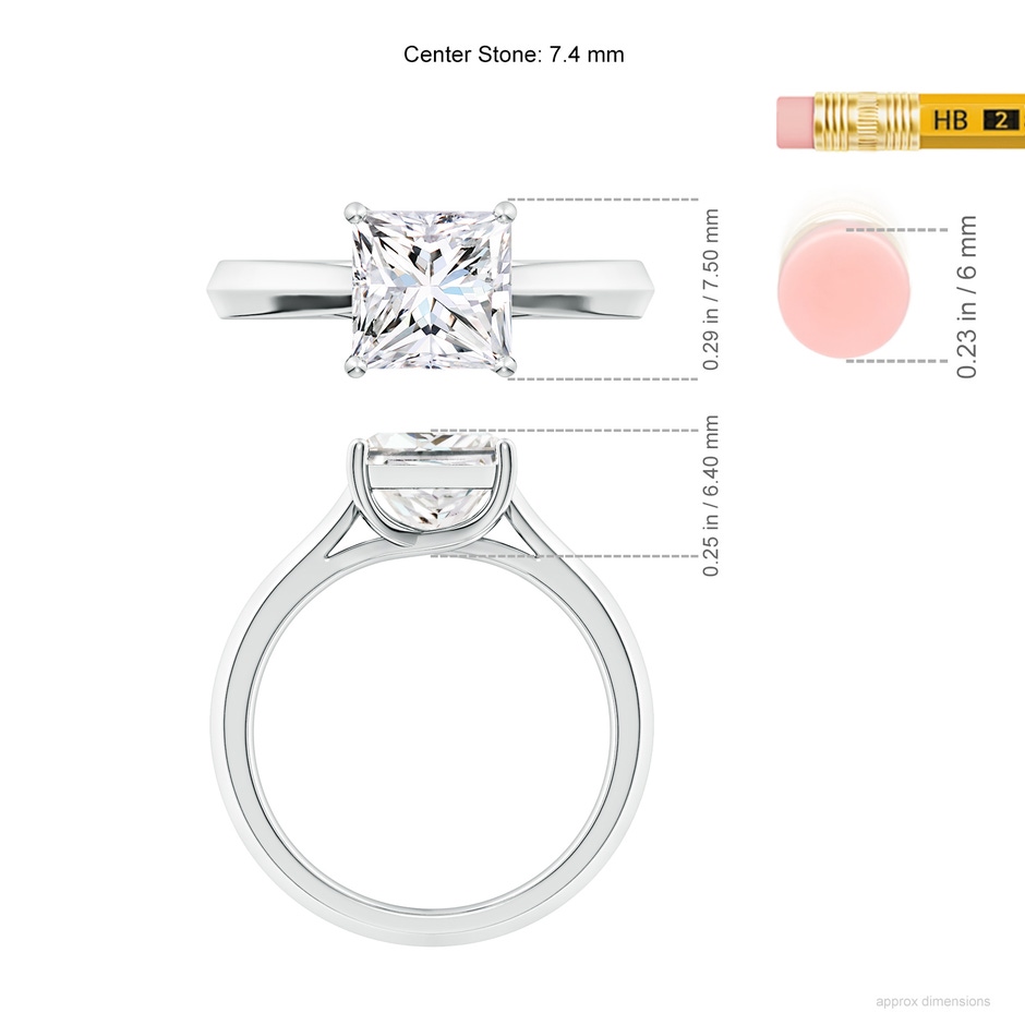 7.4mm GVS2 Princess-Cut Diamond Knife-Edge Shank Trellis Engagement Ring in P950 Platinum ruler