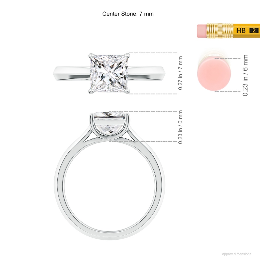 7mm HSI2 Princess-Cut Diamond Knife-Edge Shank Trellis Engagement Ring in White Gold ruler