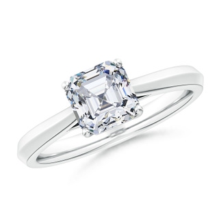6.5mm GVS2 Square Emerald-Cut Diamond Knife-Edge Shank Trellis Engagement Ring in White Gold