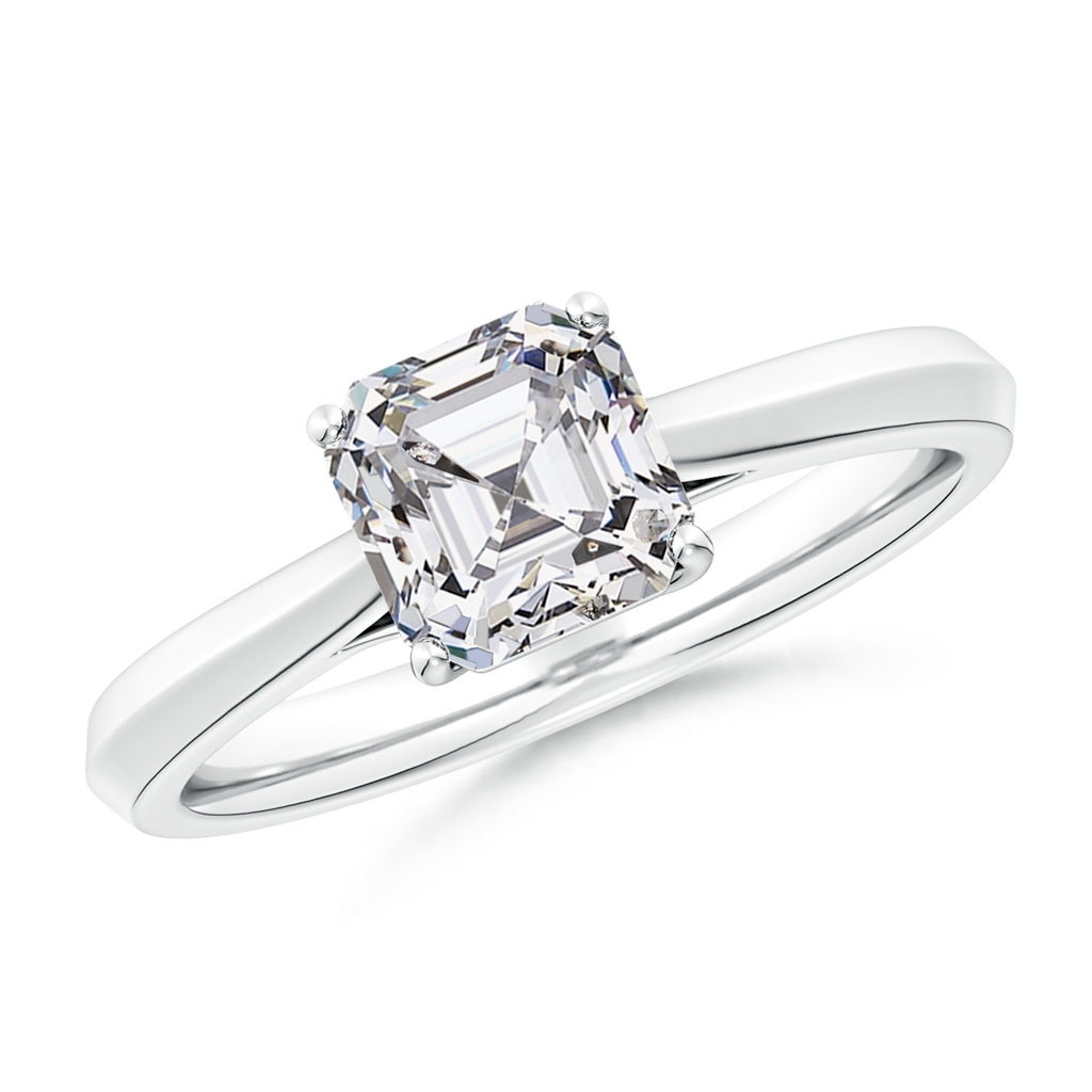 6.5mm HSI2 Square Emerald-Cut Diamond Knife-Edge Shank Trellis Engagement Ring in White Gold