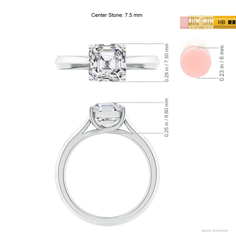 7.5mm HSI2 Square Emerald-Cut Diamond Knife-Edge Shank Trellis Engagement Ring in P950 Platinum ruler