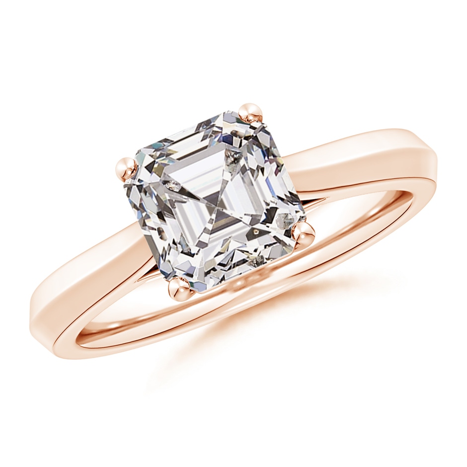 7.5mm IJI1I2 Square Emerald-Cut Diamond Knife-Edge Shank Trellis Engagement Ring in Rose Gold 