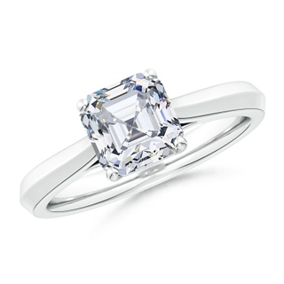 7mm GVS2 Square Emerald-Cut Diamond Knife-Edge Shank Trellis Engagement Ring in P950 Platinum