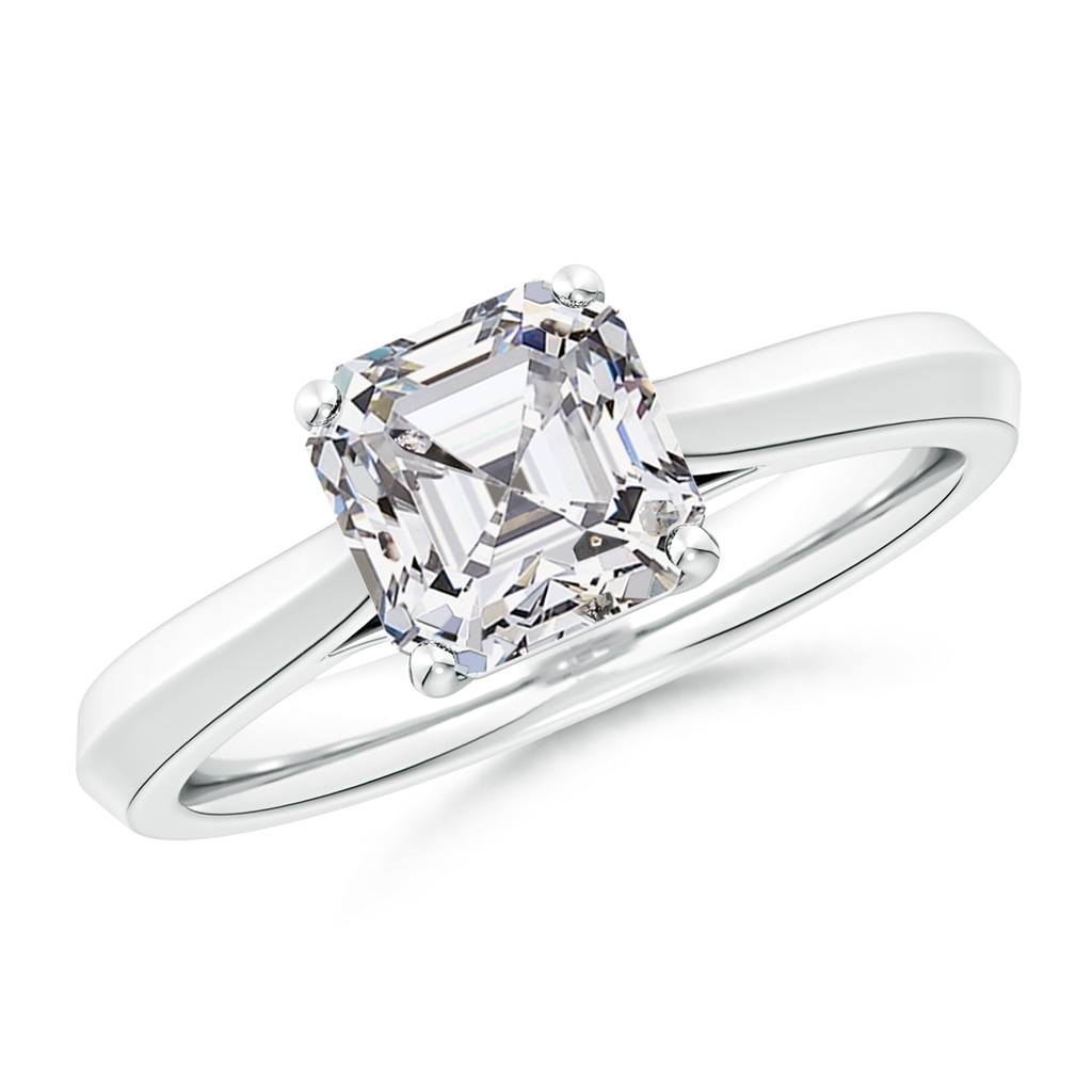 7mm HSI2 Square Emerald-Cut Diamond Knife-Edge Shank Trellis Engagement Ring in White Gold