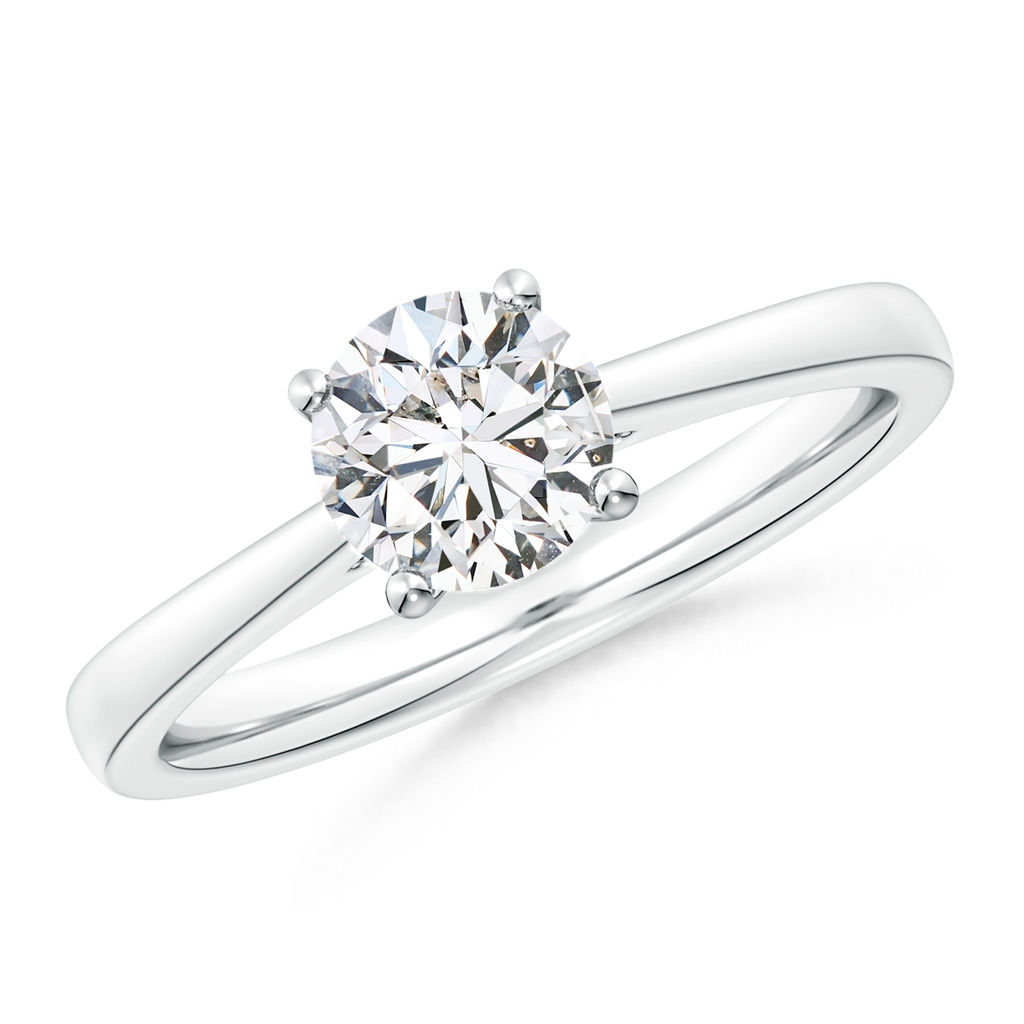6.5mm HSI2 Round Diamond Reverse Tapered Shank Cathedral Engagement Ring in White Gold