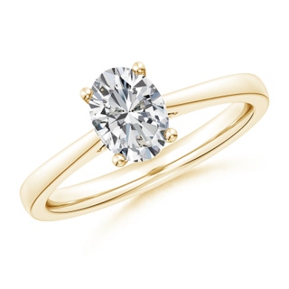 7.7x5.7mm HSI2 Oval Diamond Reverse Tapered Shank Cathedral Engagement Ring in Yellow Gold