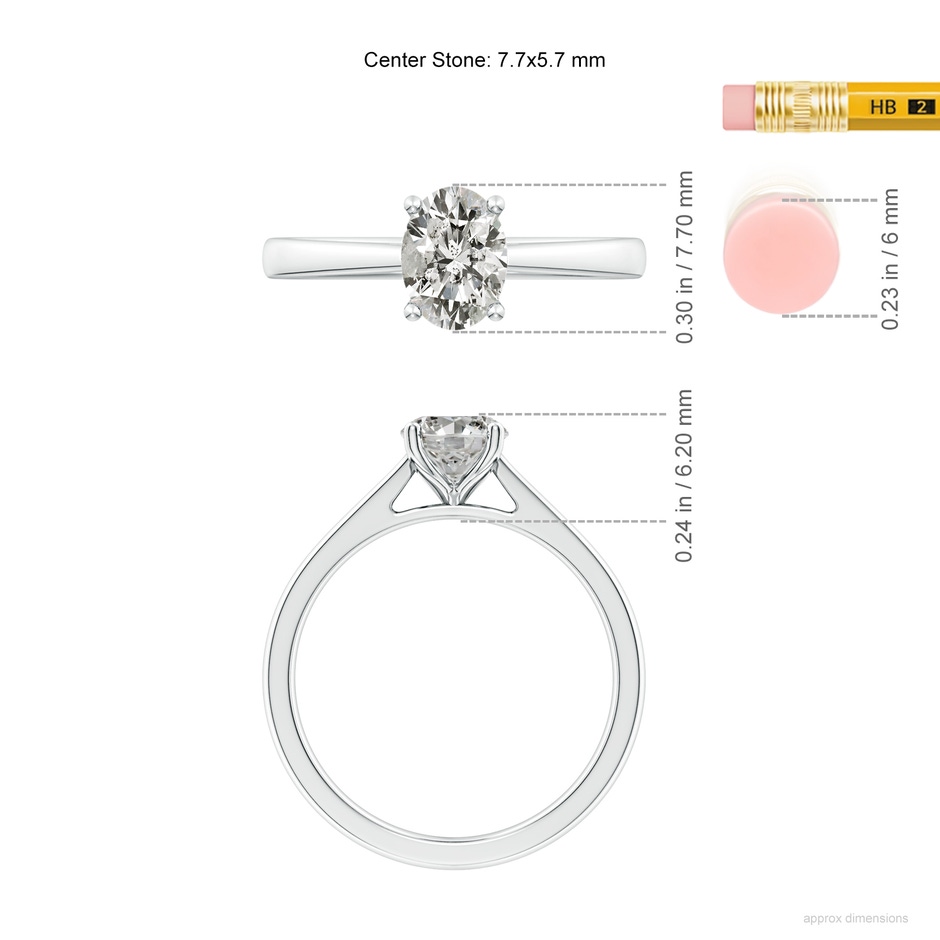 7.7x5.7mm KI3 Oval Diamond Reverse Tapered Shank Cathedral Engagement Ring in White Gold ruler