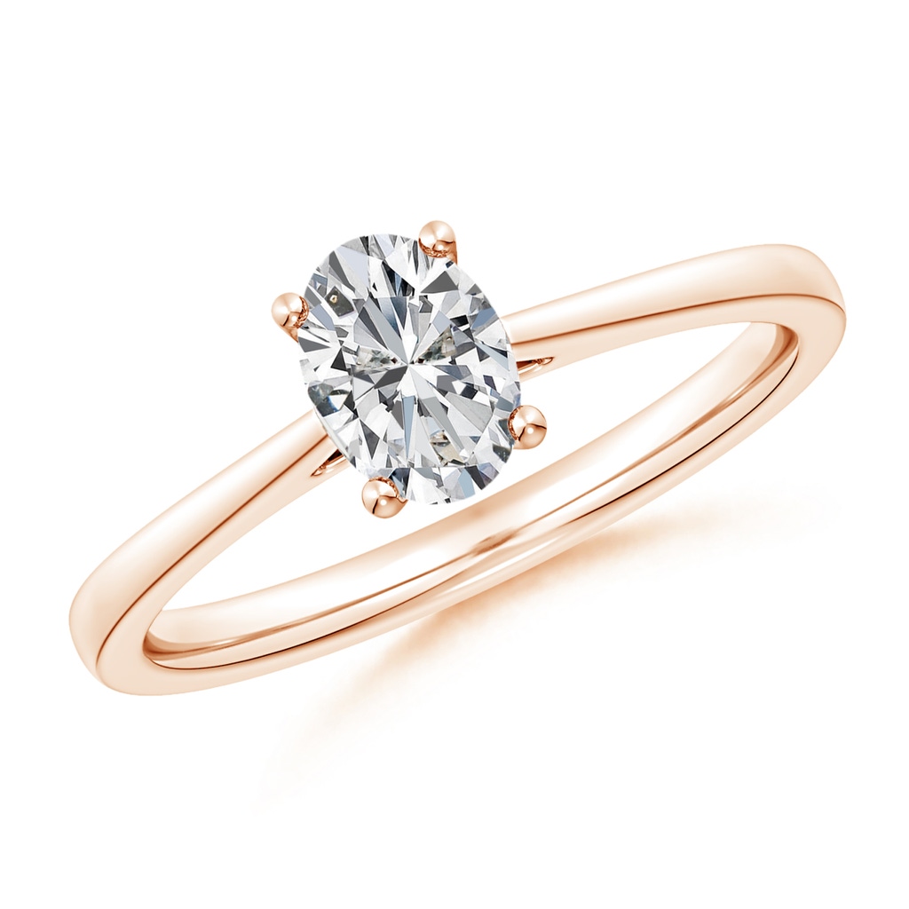 7x5mm HSI2 Oval Diamond Reverse Tapered Shank Cathedral Engagement Ring in Rose Gold