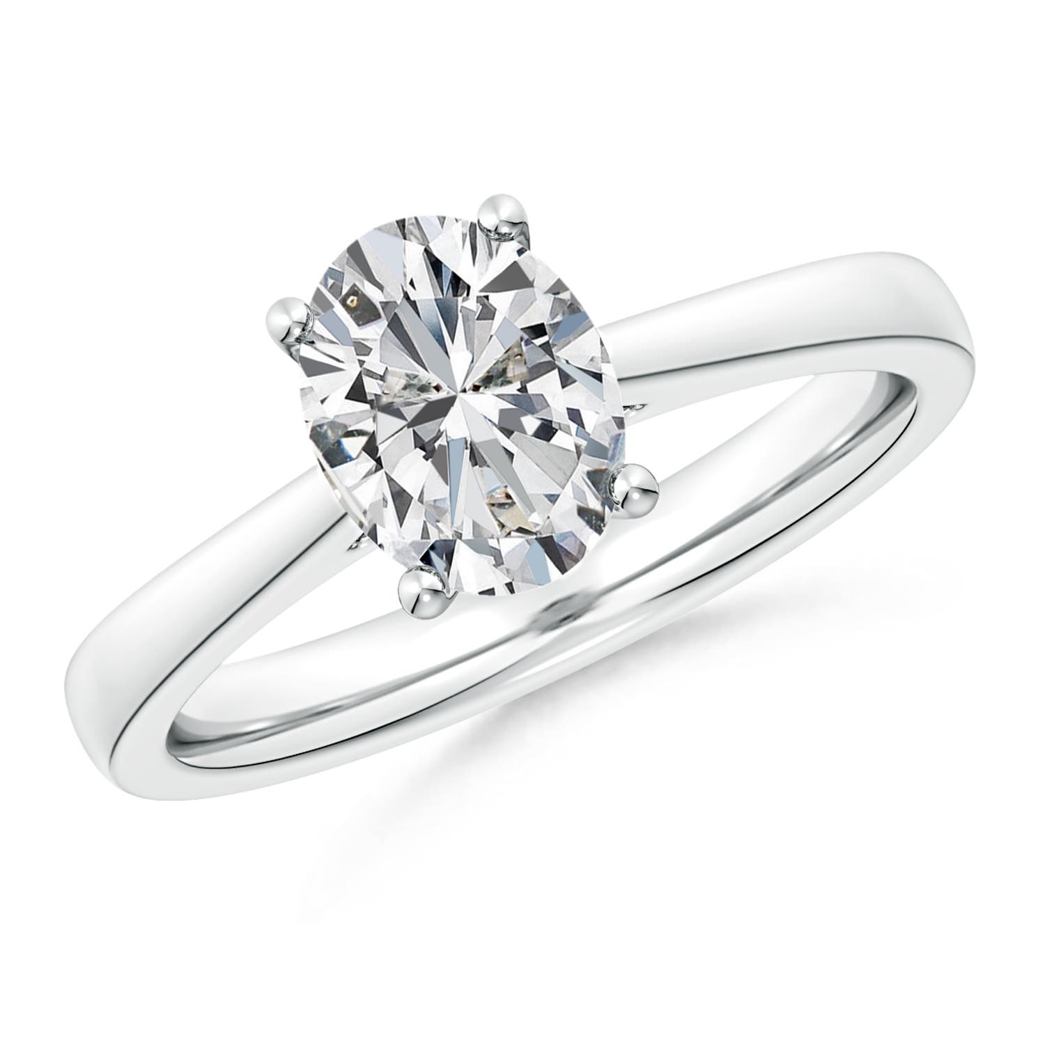 8.5x6.5mm HSI2 Oval Diamond Reverse Tapered Shank Cathedral Engagement Ring in 18K White Gold