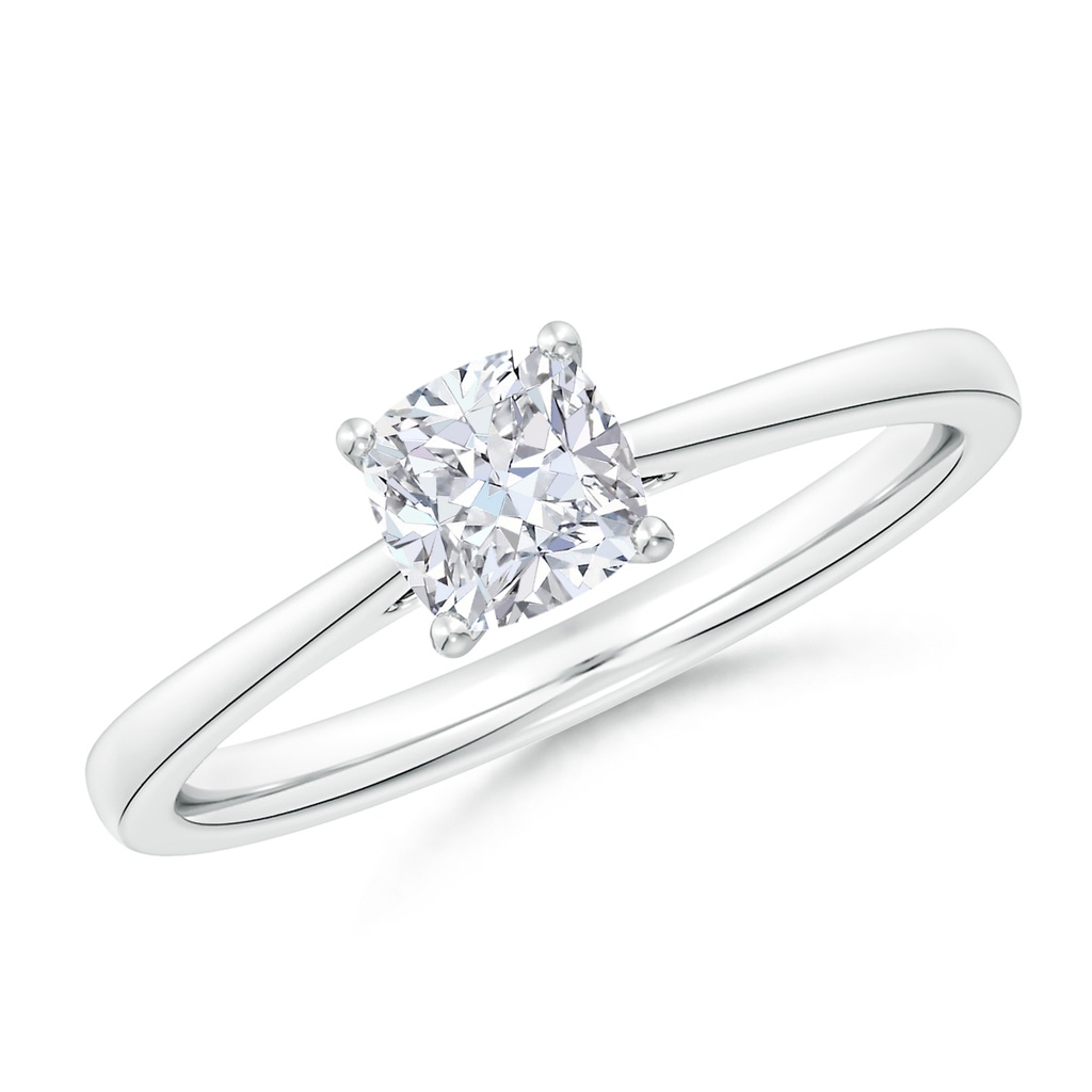 5.25mm GVS2 Cushion Diamond Reverse Tapered Shank Cathedral Engagement Ring in P950 Platinum
