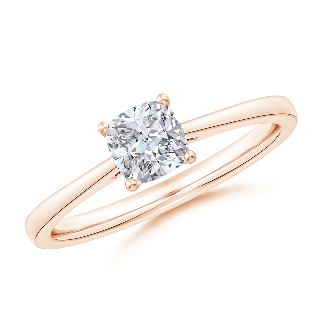 5.25mm HSI2 Cushion Diamond Reverse Tapered Shank Cathedral Engagement Ring in Rose Gold
