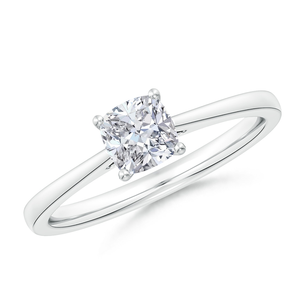 5.25mm HSI2 Cushion Diamond Reverse Tapered Shank Cathedral Engagement Ring in White Gold