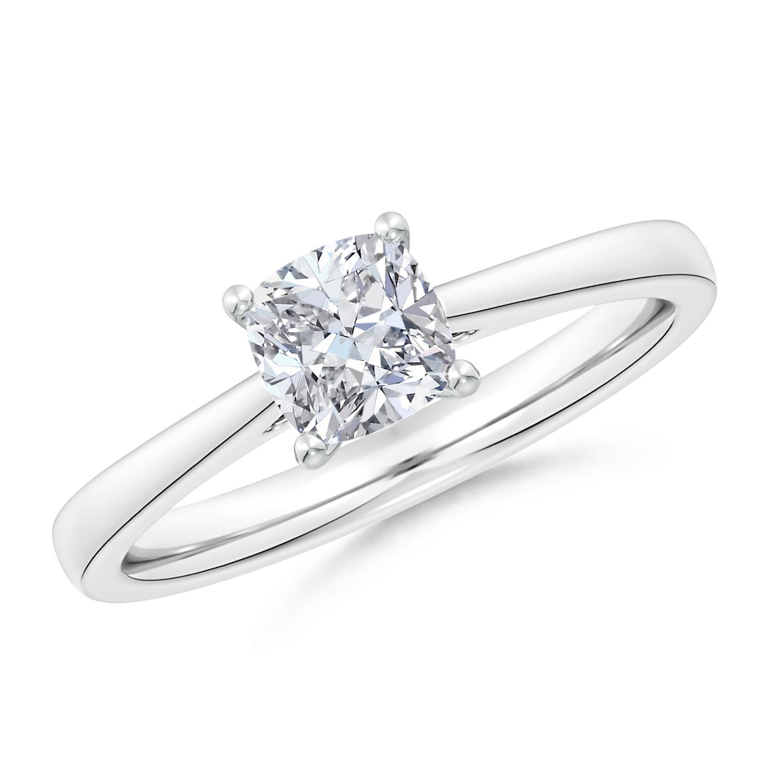 5.5mm HSI2 Cushion Diamond Reverse Tapered Shank Cathedral Engagement Ring in P950 Platinum