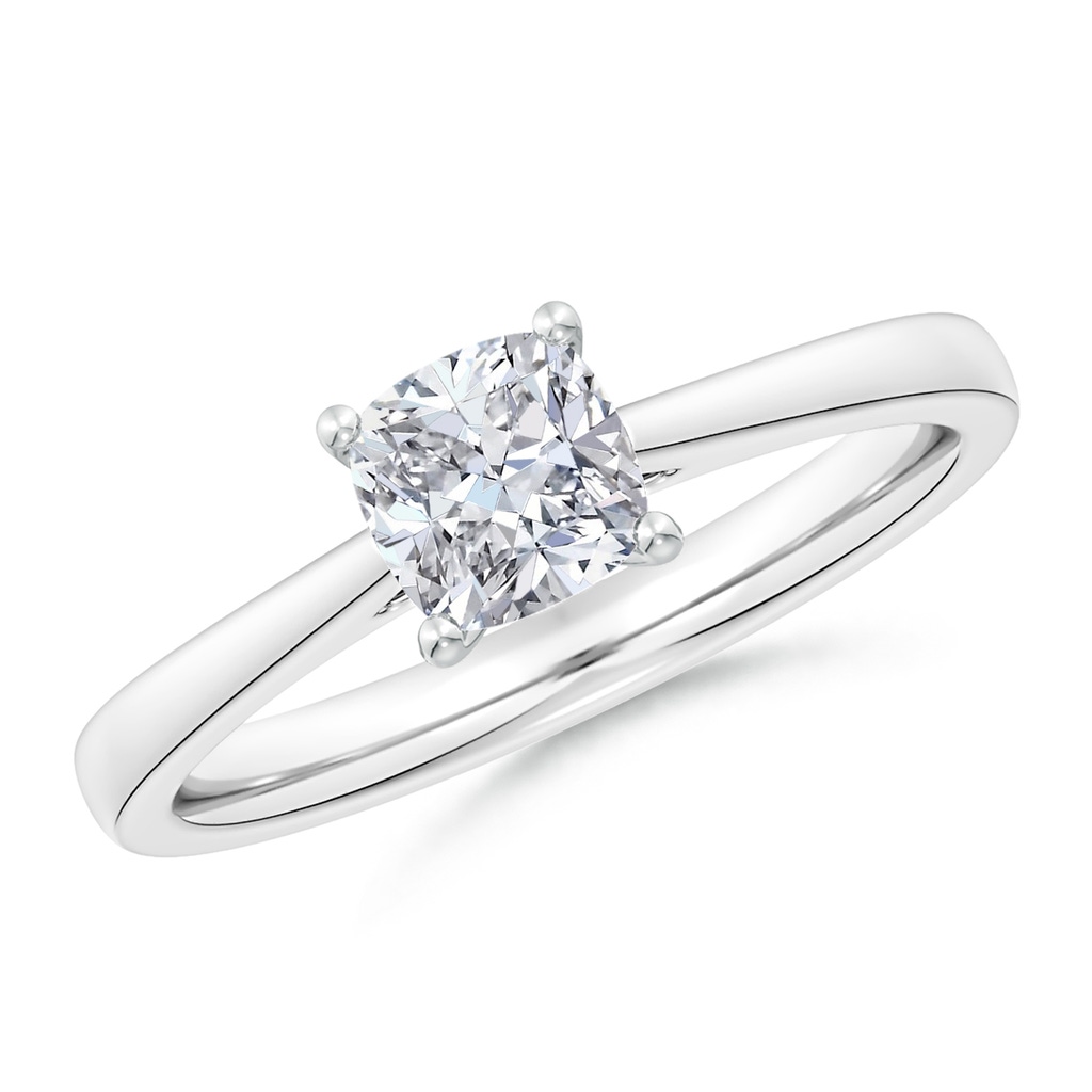 5.5mm HSI2 Cushion Diamond Reverse Tapered Shank Cathedral Engagement Ring in White Gold