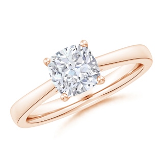 6.5mm GVS2 Cushion Diamond Reverse Tapered Shank Cathedral Engagement Ring in Rose Gold