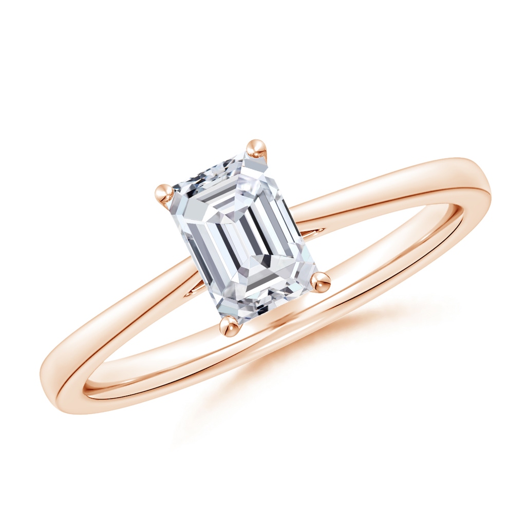 6.5x4.5mm HSI2 Emerald-Cut Diamond Reverse Tapered Shank Cathedral Engagement Ring in Rose Gold