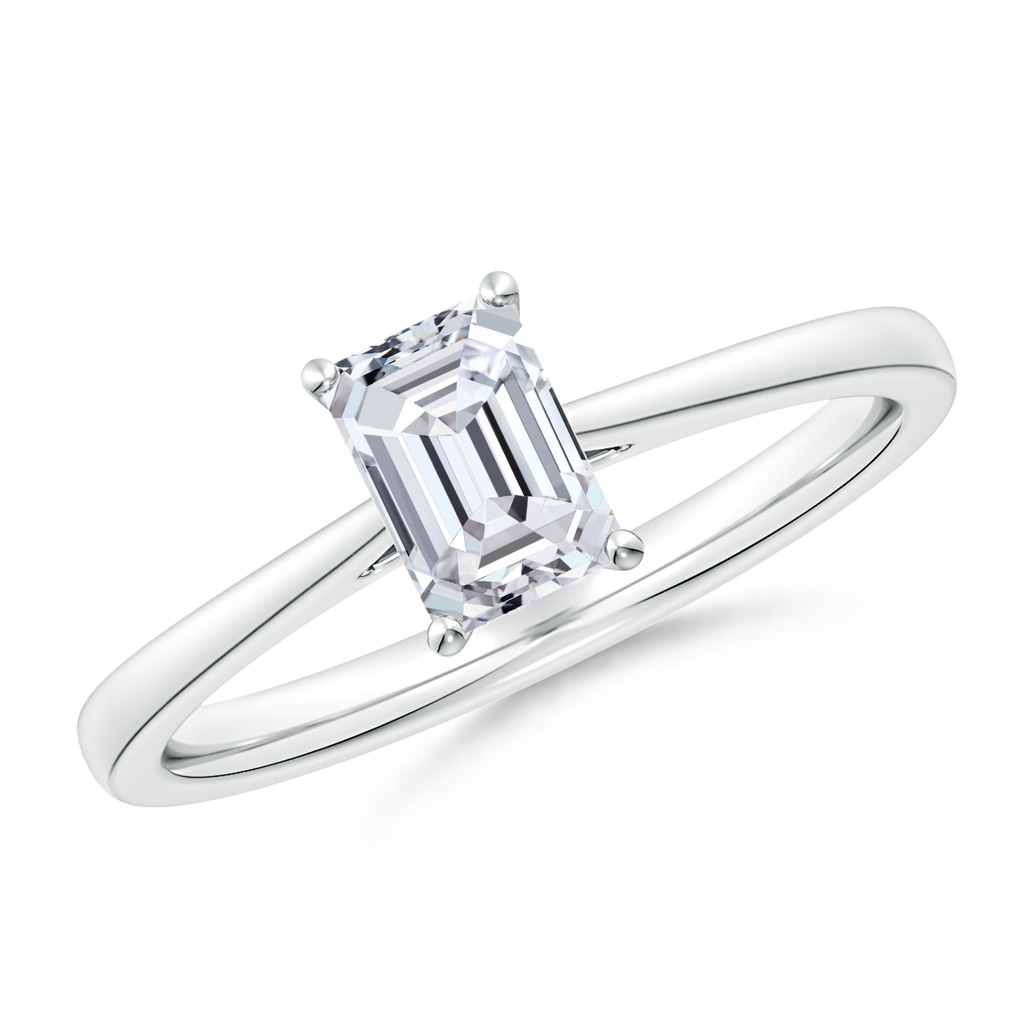6.5x4.5mm HSI2 Emerald-Cut Diamond Reverse Tapered Shank Cathedral Engagement Ring in White Gold