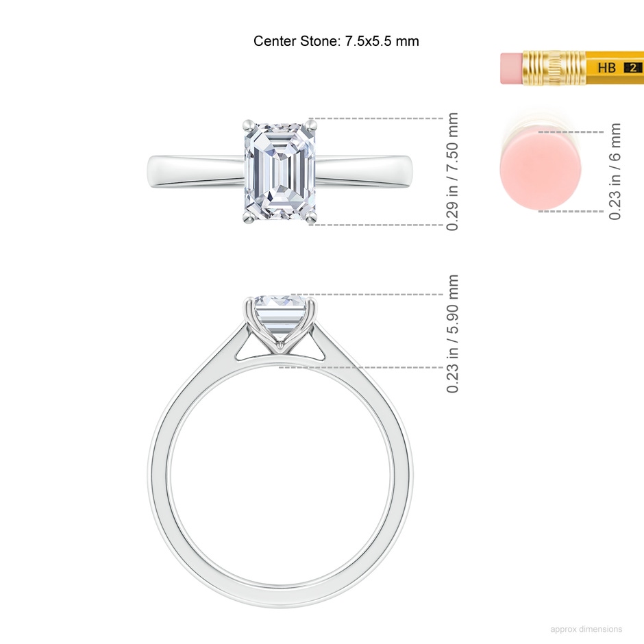 7.5x5.5mm GVS2 Emerald-Cut Diamond Reverse Tapered Shank Cathedral Engagement Ring in P950 Platinum ruler