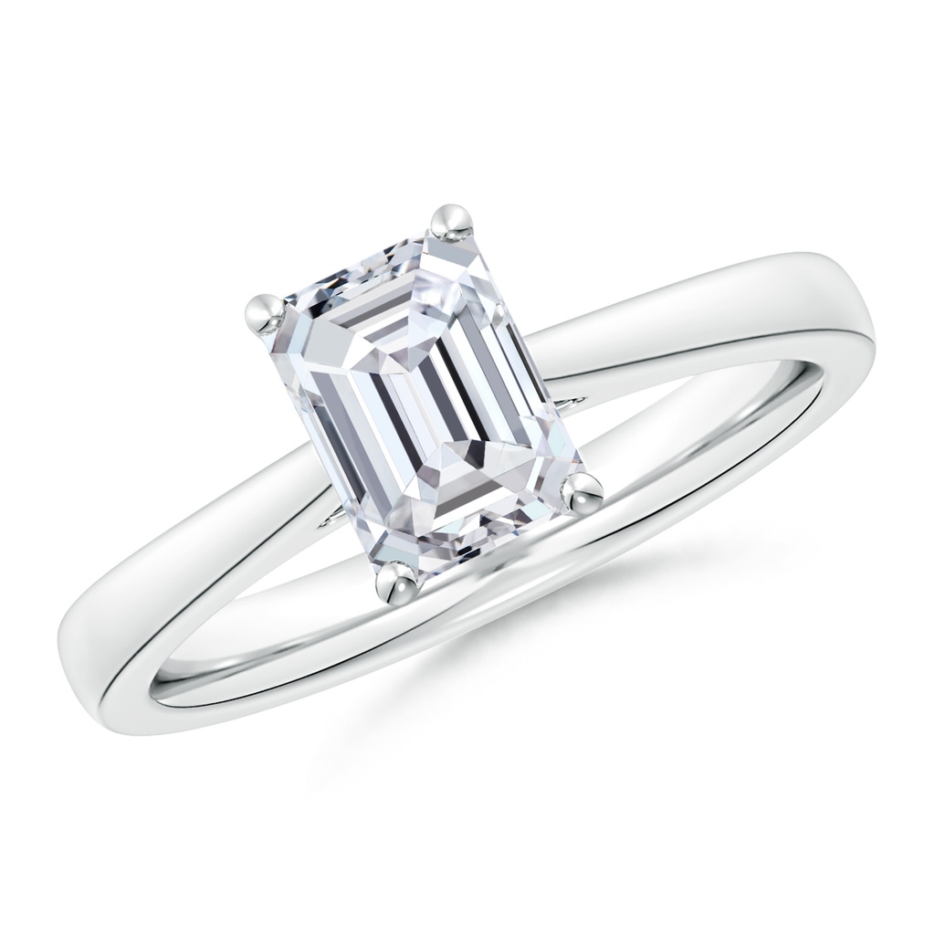 7.5x5.5mm HSI2 Emerald-Cut Diamond Reverse Tapered Shank Cathedral Engagement Ring in White Gold