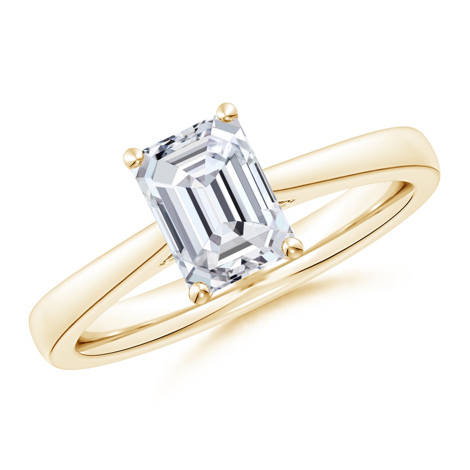 7.5x5.5mm HSI2 Emerald-Cut Diamond Reverse Tapered Shank Cathedral Engagement Ring in Yellow Gold 
