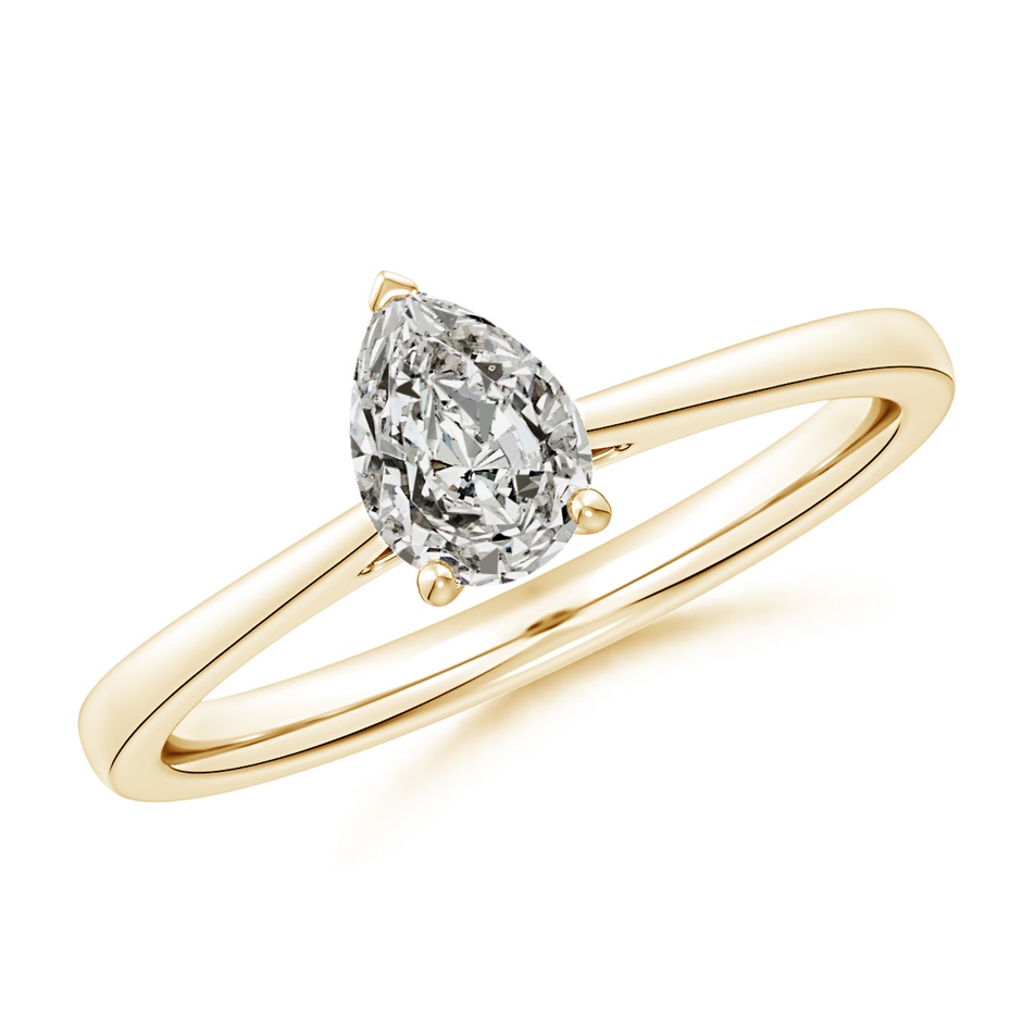 7x5mm KI3 Pear Diamond Reverse Tapered Shank Cathedral Engagement Ring in Yellow Gold 