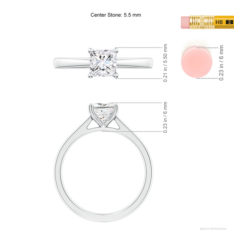 5.5mm GVS2 Princess-Cut Diamond Reverse Tapered Shank Cathedral Engagement Ring in P950 Platinum ruler