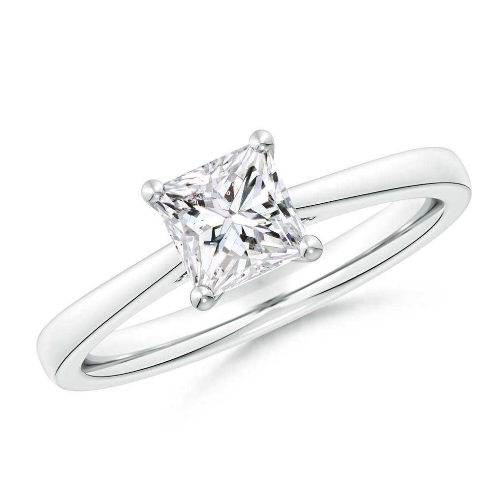 5.5mm HSI2 Princess-Cut Diamond Reverse Tapered Shank Cathedral Engagement Ring in White Gold