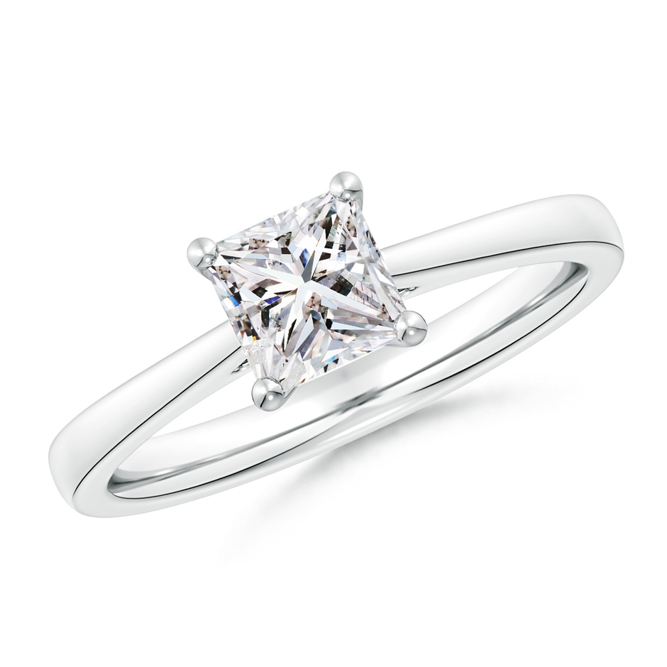 5.5mm IJI1I2 Princess-Cut Diamond Reverse Tapered Shank Cathedral Engagement Ring in White Gold 