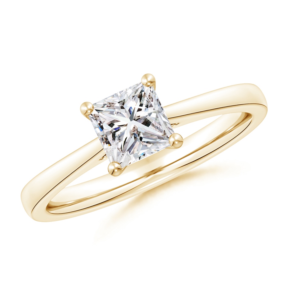 5.5mm IJI1I2 Princess-Cut Diamond Reverse Tapered Shank Cathedral Engagement Ring in Yellow Gold 