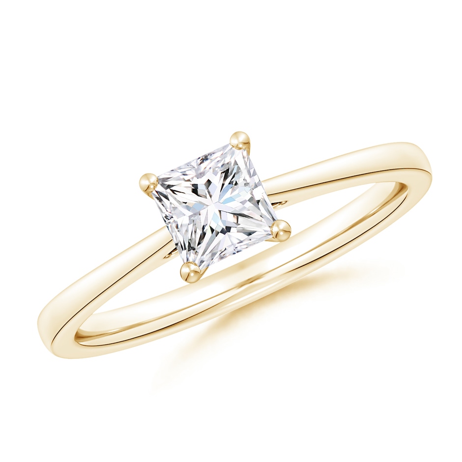 5mm GVS2 Princess-Cut Diamond Reverse Tapered Shank Cathedral Engagement Ring in Yellow Gold 