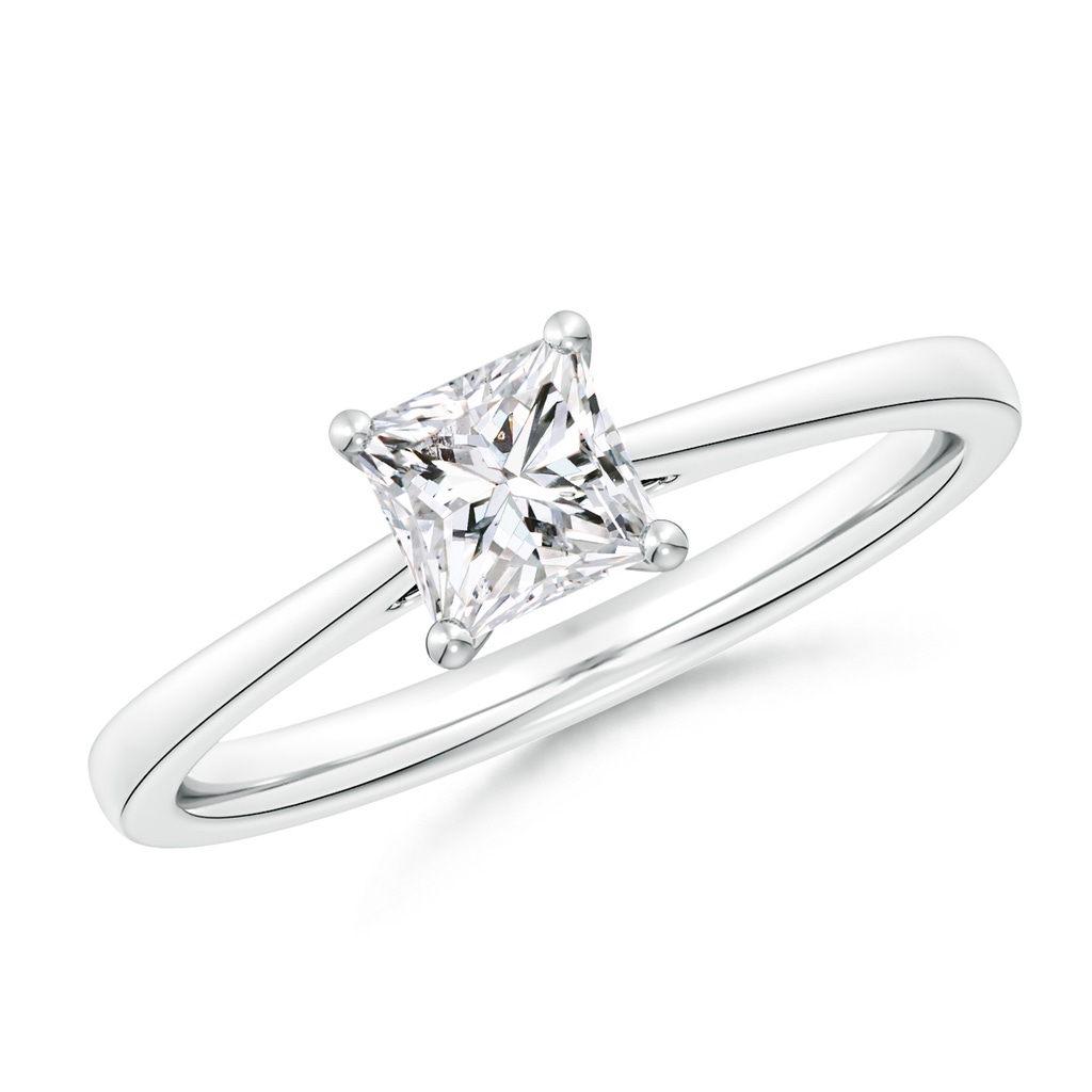 5mm HSI2 Princess-Cut Diamond Reverse Tapered Shank Cathedral Engagement Ring in White Gold