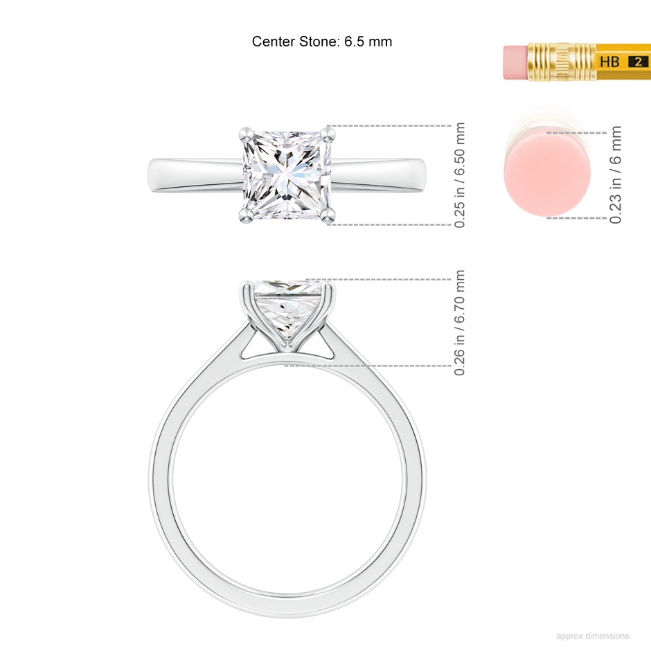 6.5mm GVS2 Princess-Cut Diamond Reverse Tapered Shank Cathedral Engagement Ring in P950 Platinum ruler
