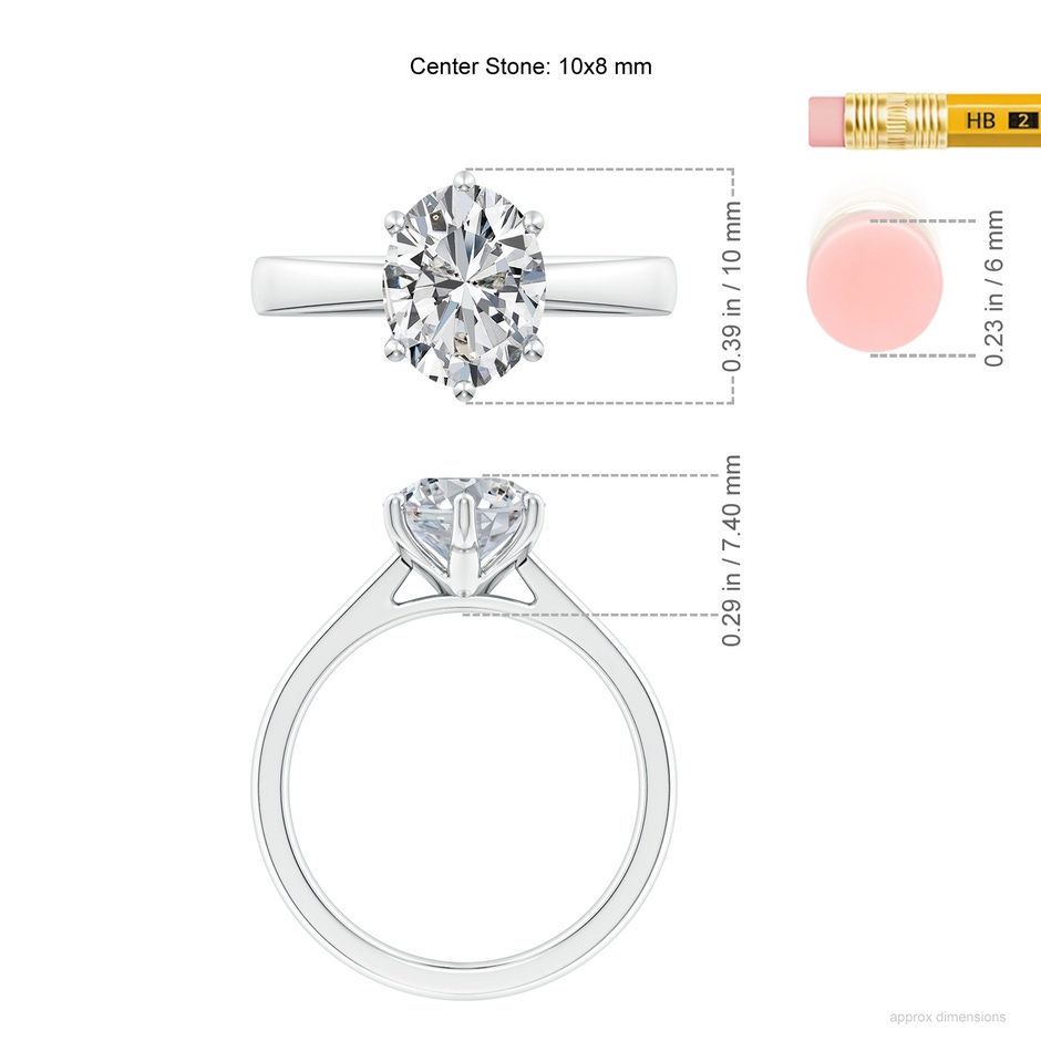 10x8mm HSI2 Oval Diamond Reverse Tapered Shank Cathedral Engagement Ring in P950 Platinum ruler